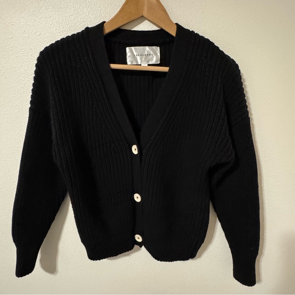 Tradlands The Shelter Cotton Cardigan Black Chunky Ribbed Knit Button Crop-XXS - Picture 2 of 10